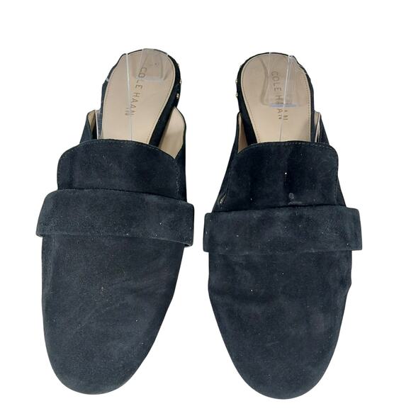 COLE HAAN! BLACK GENUINE SUEDE LEATHER FRONT STRAP MULES, LOW HEELS! SZ 6.5B - Picture 4 of 10